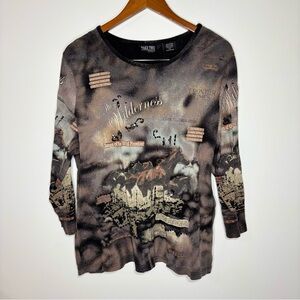 Vintage‎ Y2K 100%Cotton Western design Long Sleeve Top Size XXL Factory fading